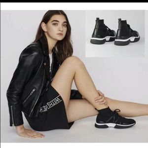 Maje Fuite Leather trimmed Stretch Knit Sneakers. Size 36. NWT.